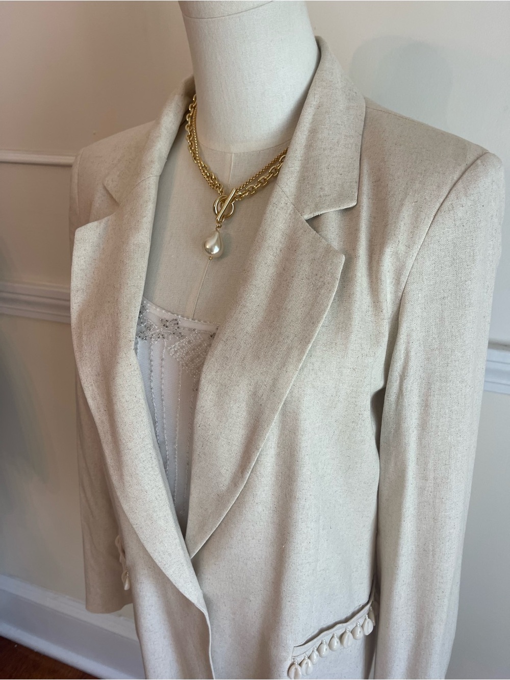 Calypso St. Barth Cream Linen Blend Tailored Blazer